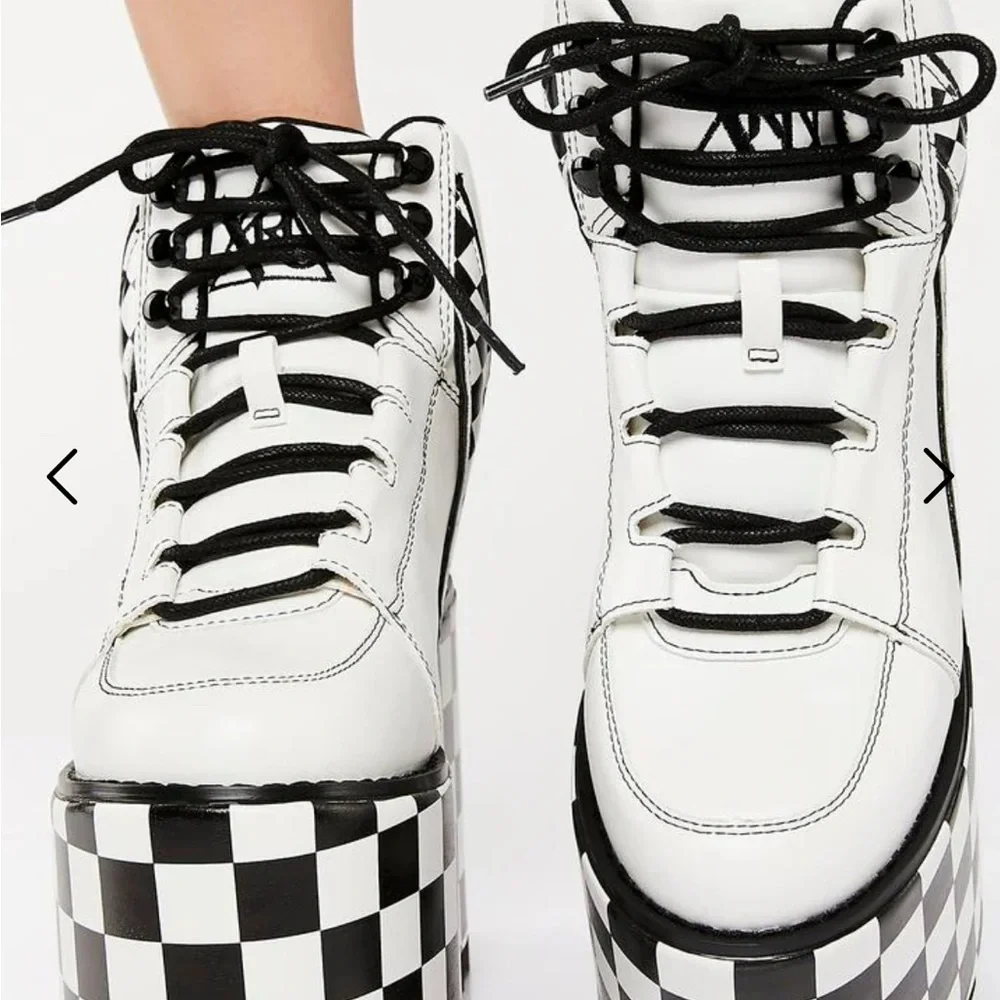 YRU Qozmo Checker Platform Sneakers in black and white vegan leather 8